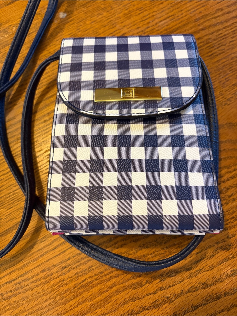 Liz Claiborne Navy and White Gingham Crossbody Wallet Bag